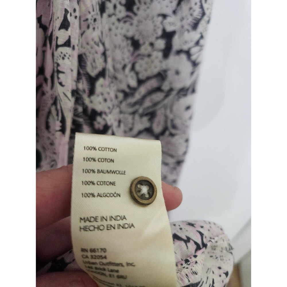 Anthropologie Floral Button Down Blouse Pink Black Pom Pom Trim Cotton 2X - Picture 5 of 10
